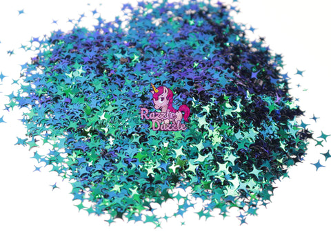 Green to Blue Four Point Stars