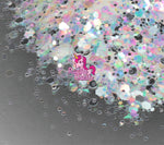 Razzle Dazzle Crushed Ice White, Silver, Translucent mix of different sized hexes | Holographic 3D Art | Nail Art for Sticker for Resin Nail Tips| Sparkles Flakes