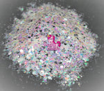 Razzle Dazzle Crushed Ice White, Silver, Translucent mix of different sized hexes | Holographic 3D Art | Nail Art for Sticker for Resin Nail Tips| Sparkles Flakes