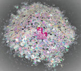Razzle Dazzle Crushed Ice White, Silver, Translucent mix of different sized hexes | Holographic 3D Art | Nail Art for Sticker for Resin Nail Tips| Sparkles Flakes