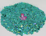 Razzle Dazzle Paradise Glitter- Green Cosmetic Craft Glitter for Epoxy Resin, Nail Sequins Iridescent Flakes, Hair, Glitter Slime Making, Decoration Wedding Cards, Teal Chunky Mix
