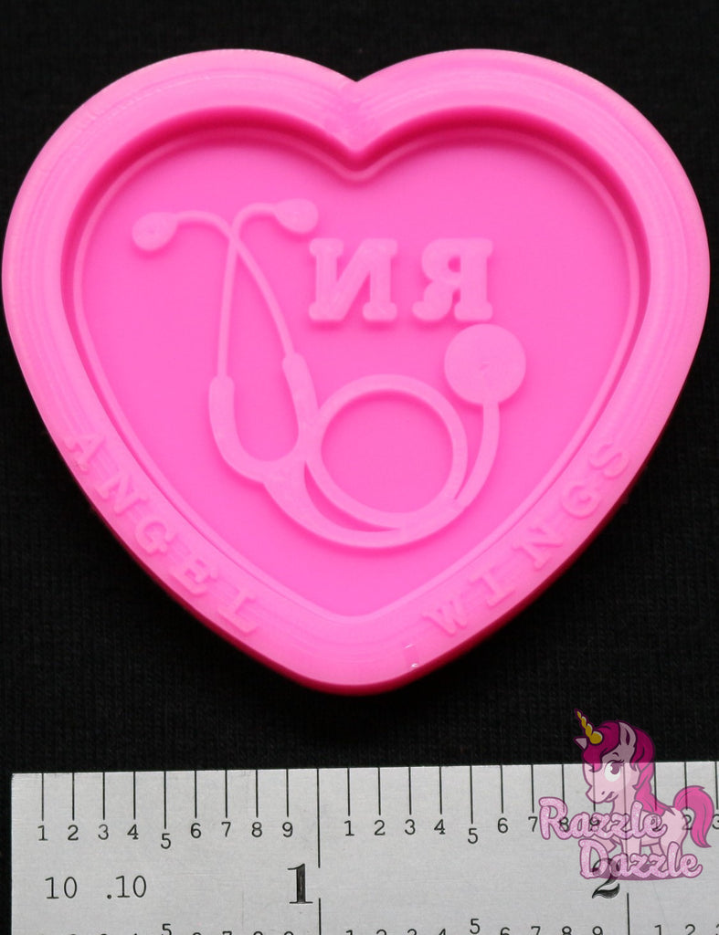 Heart badge reel/ grippy silicone mold, resin mold, Valentine's