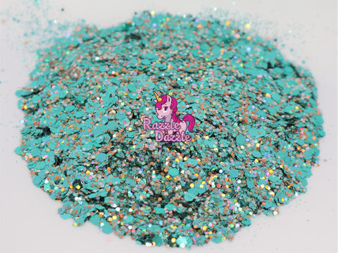 Razzle Dazzle Teal Me More Glitter- Cosmetic Glitter for Face Eye Body Nails Hair, Multi-Purpose Chunky Glitter for Arts & Crafts Glass Decoration Wedding Flowers Tumblers