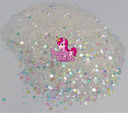 Razzle Dazzle White Wedding Glitter, Assorted Glitter, Festival Glitter for Nail Face Hair and Body | Glitter for Slime Art, Crafts, Scrapbook and Jewelry Making | Extra Fine Pigment Powder Holographic Flakes Nail Arts Glitters