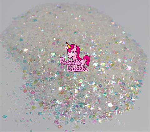 Razzle Dazzle Pink Flamingo Pink Glitter with Golden Highlights, Cut Size -  Fine Cut (1/64), 2 Oz 