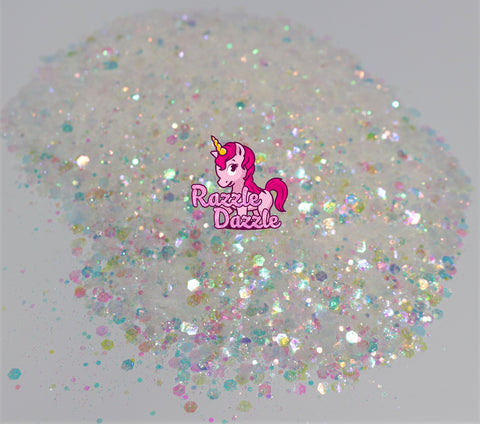 Razzle Dazzle White Wedding Glitter, Assorted Glitter, Festival Glitter for Nail Face Hair and Body | Glitter for Slime Art, Crafts, Scrapbook and Jewelry Making | Extra Fine Pigment Powder Holographic Flakes Nail Arts Glitters