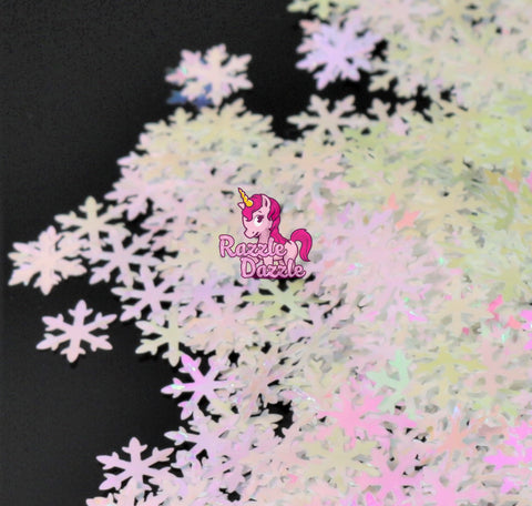 White and Pink Iridescent Snowflakes